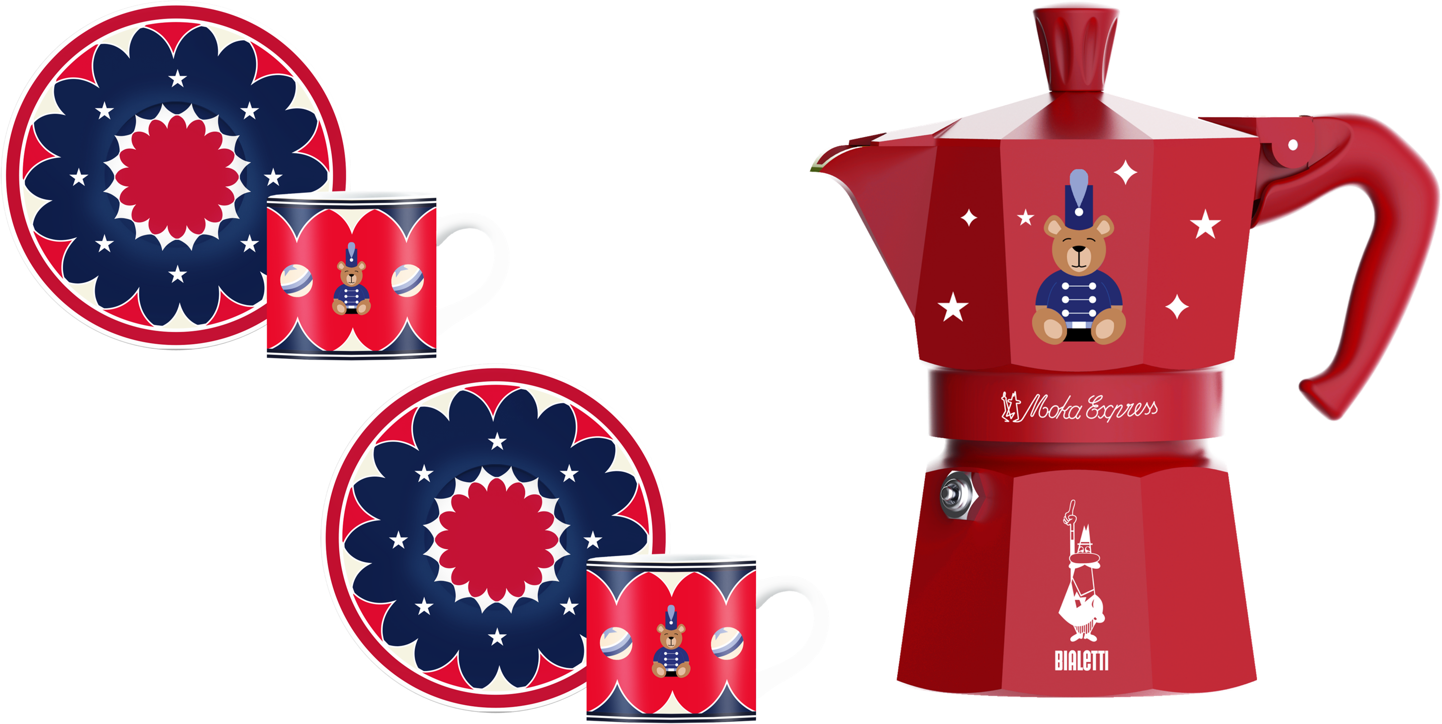 Bialetti Joyful Christmas Espresso Kocher + Tassen & Untersetzer	