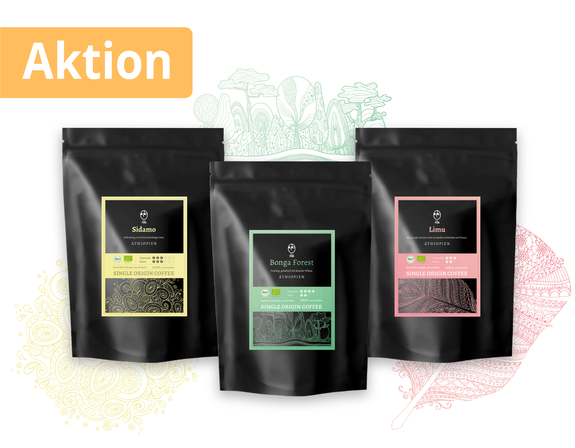 AKTION 3x 150g (Sidamo, Limu, Bonga Forest)